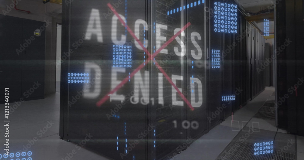 Poster image of data processing and computer circuit board over server room