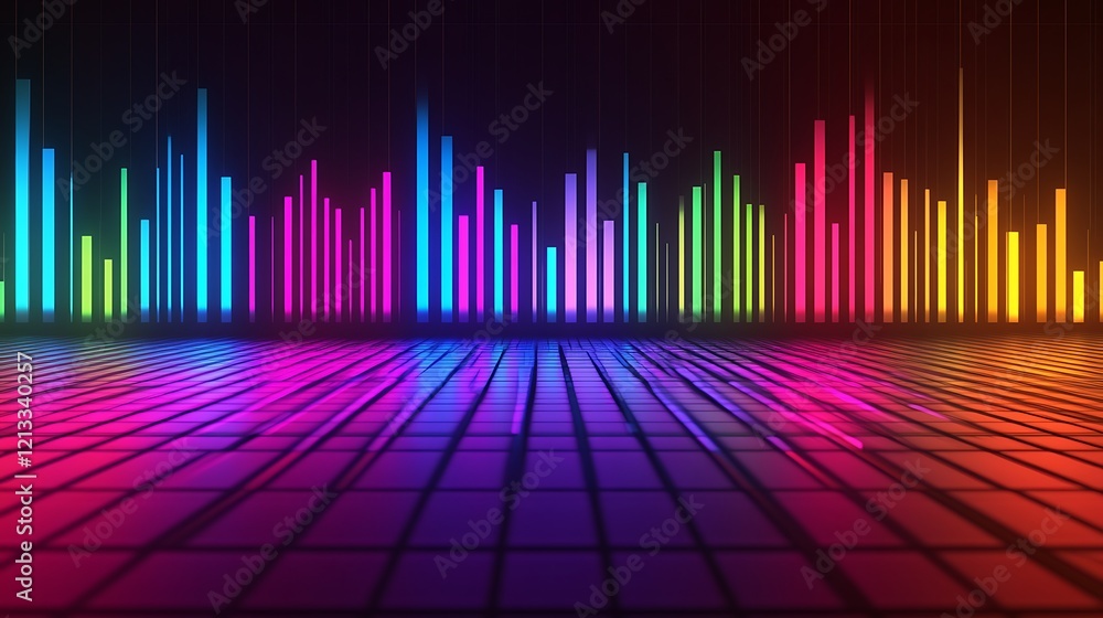Poster Abstract Colorful Light Bars and Grid Floor