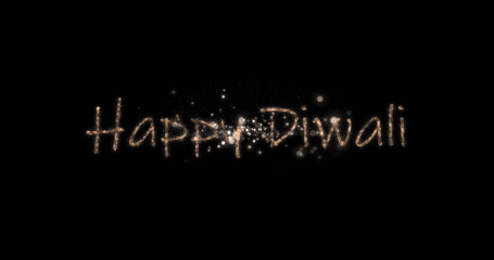 Image of happy diwali text and fireworks on black background