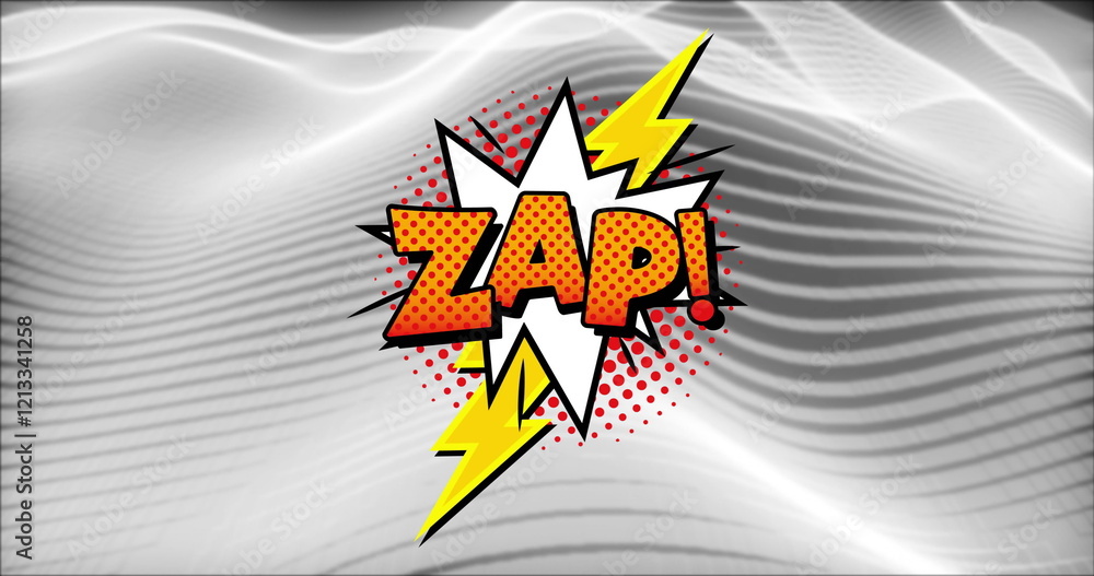 Poster image of zap text on explosion bolt over undulating grey network wave