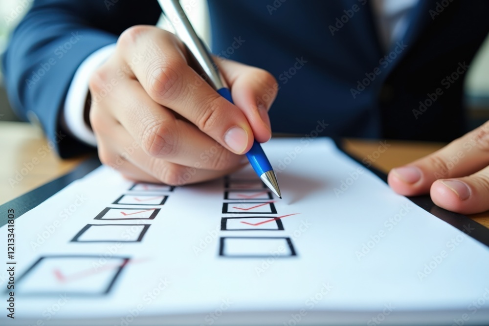 Poster a business professional completing a checklist with a focus on productivity and organization while s