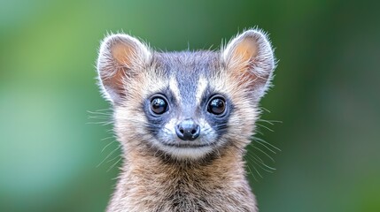Obraz premium Adorable Coati Cub Portrait, Rainforest Background, Wildlife Photography, Nature Conservation