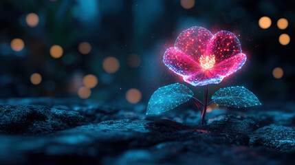 Fototapeta premium Nodes flower, A stunning image of a flower with holographic petals, shimmering in high fidelity, perfect for artistic and commercial projects.