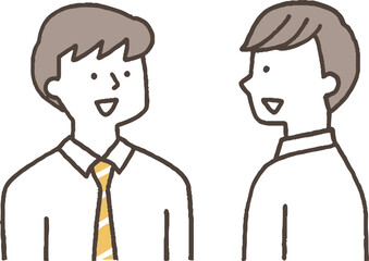 友達同士で会話する男子学生単色