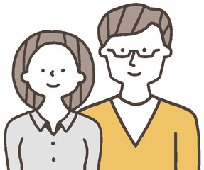 正面を向く若い男女単色