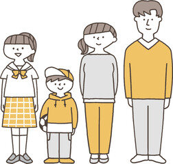 並んで立つ若い世代の家族単色