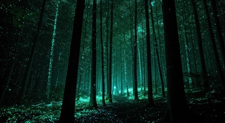 Naklejka premium Enchanted Forest Path: Glowing Night Scene in Teal