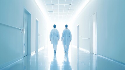 Fototapeta premium Professional doctors having discussion while walking in hospital corridor