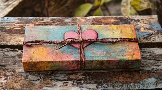 A hand-painted Valentine's day coupon book, rustic style, earthy tones, detailed textures, artistic presentation
