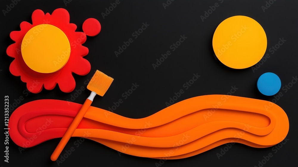 Poster abstract art: a vibrant and dynamic composition featuring bold strokes of orange and red paint, alon