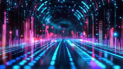 Abstract Digital Cityscape Neon Lightscape Tunnel