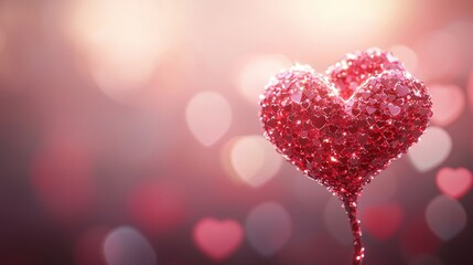 Fototapeta premium A red rose made entirely of tiny glowing hearts, soft pink and red hues in the background, vibrant color palette, futuristic illustration