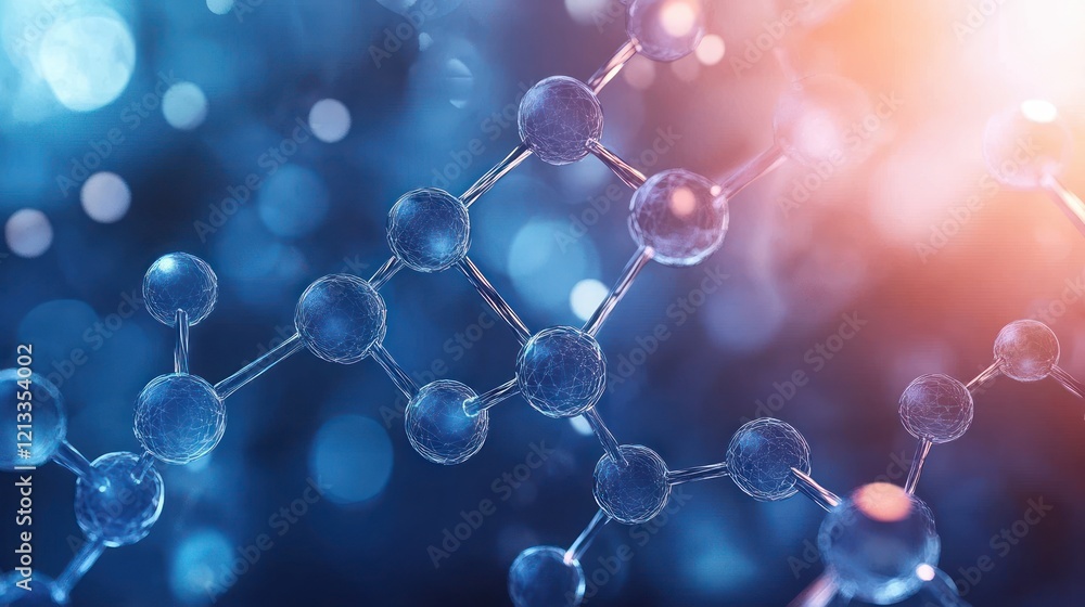 Poster molecular structure and hexagon dna network in futuristic digital art style