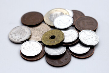 Japan money, Coins on white background.