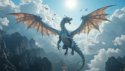 Majestic Dragon Soaring Above Mountain Peaks