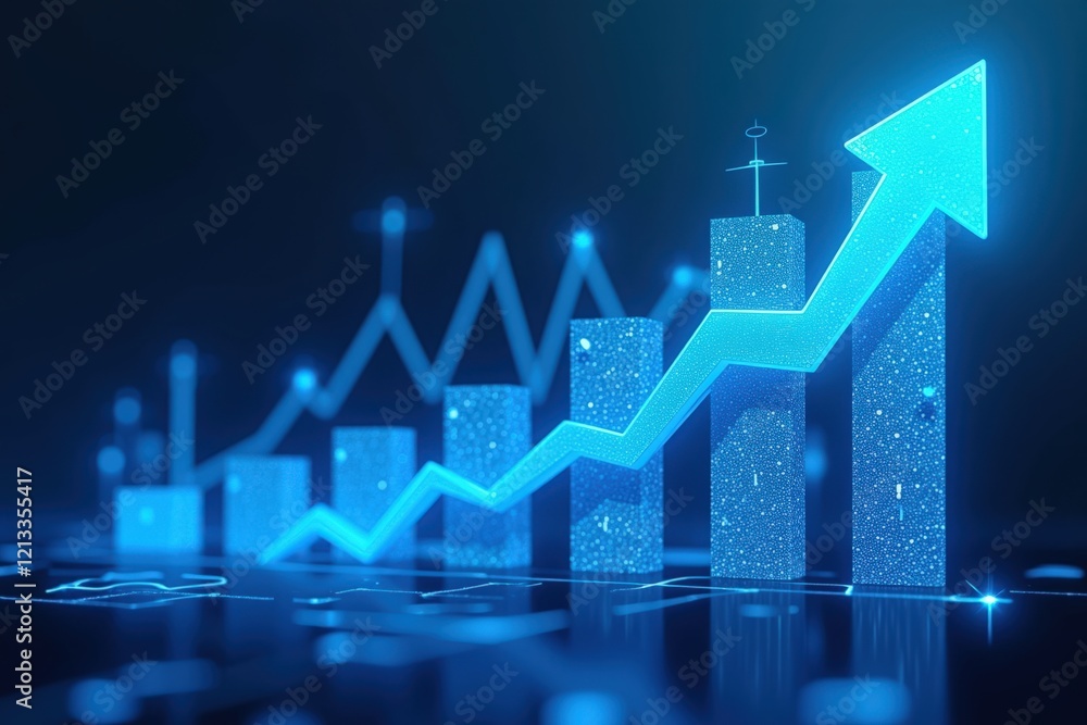 Aufkleber high-tech financial growth visualization with 3d graphs and arrows indicating market trends and posi