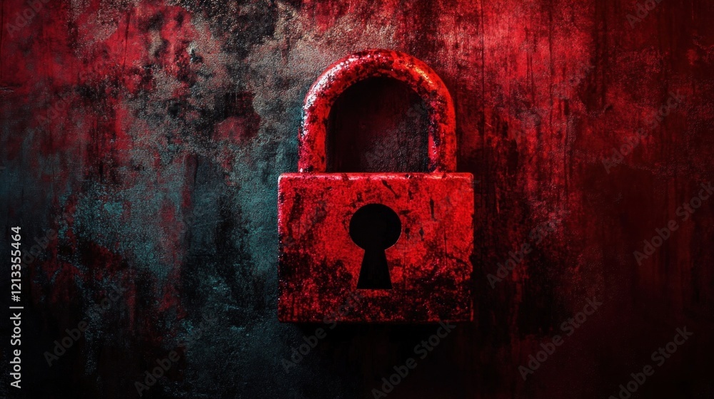 Poster Hacking Concept with Caution Exclamation on Dark Red Background for Cybersecurity Awareness