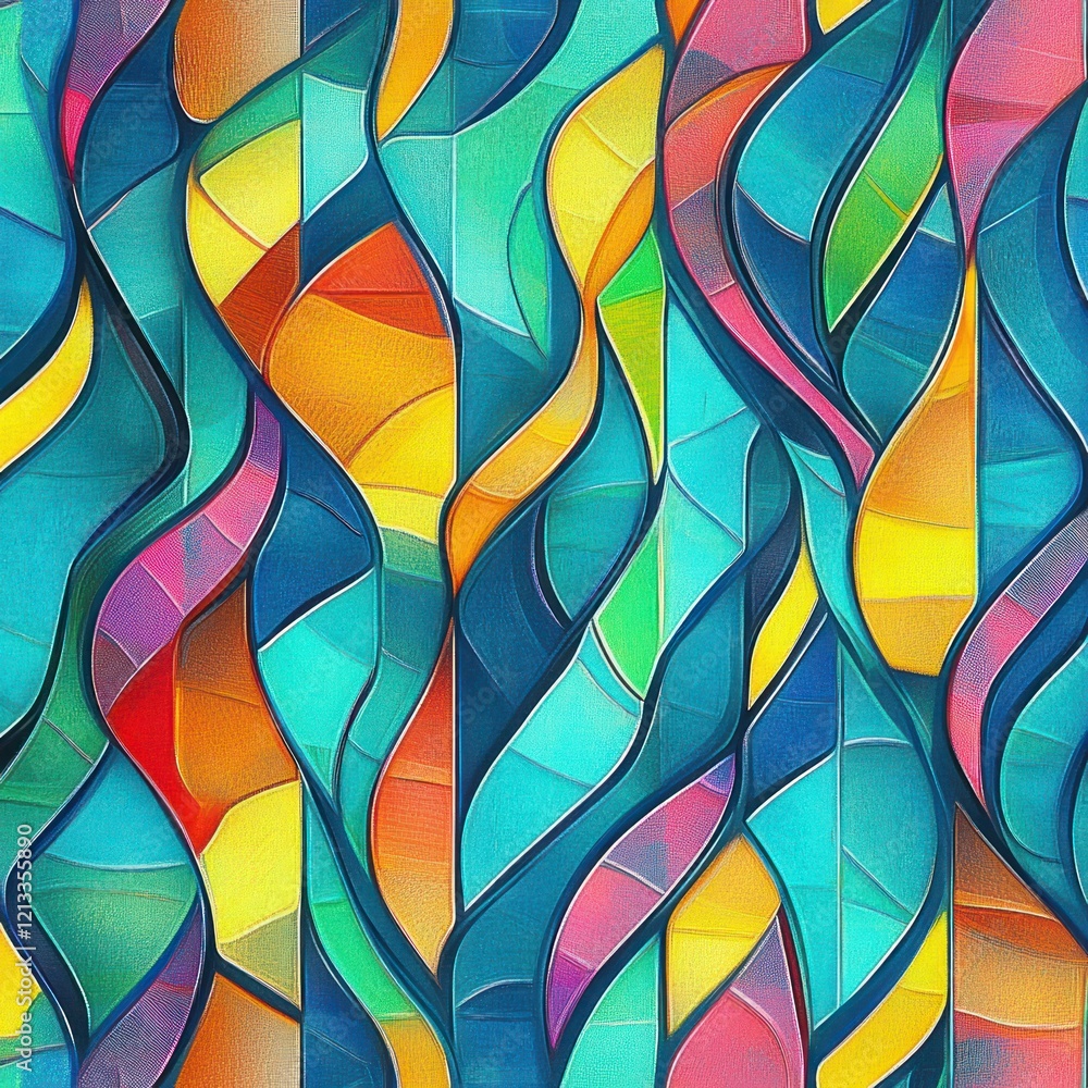 Poster vibrant abstract pattern with rainbow lines on turquoise background