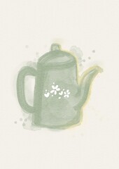 Cute Teapot watercolor illustration on textured paper