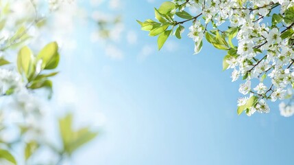 Spring blossoms against a bright blue sky, perfect for spring greetings