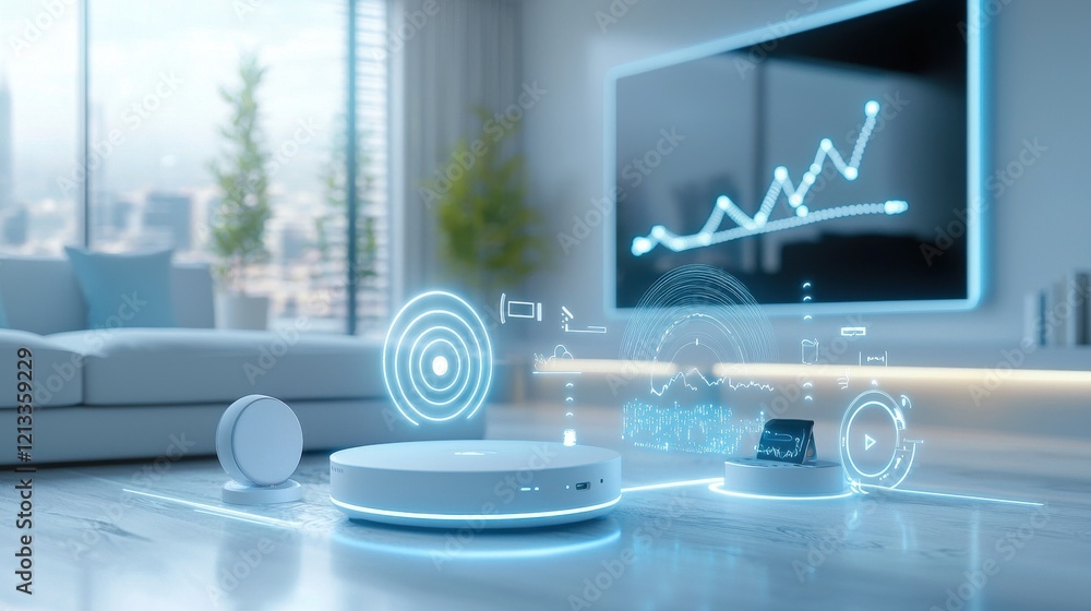 Aufkleber futuristic high tech smart home digital environment with holographic display and intelligent automat