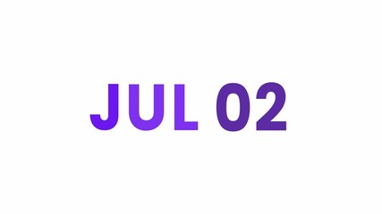 2nd July calendar icon animation. Alpha matte with transparent background 4K resolution.