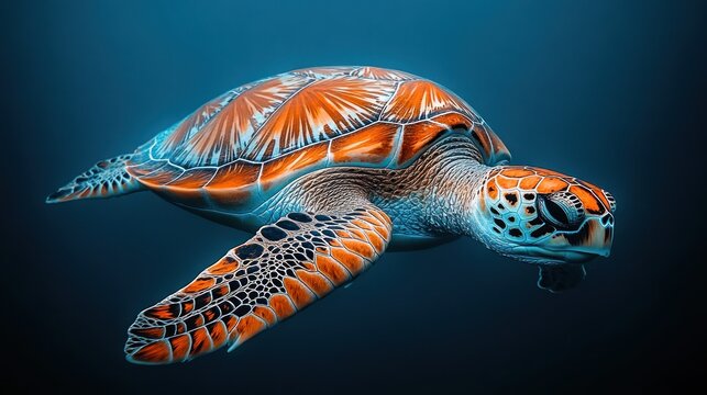 Vibrant sea turtle swimming underwater. (1)