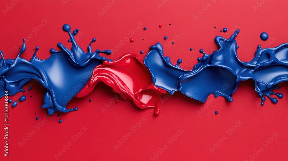 Poster red and blue paint splash: a captivating abstract image of vibrant blue and red paint splattering an