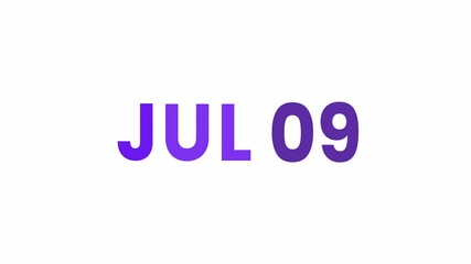 9th July calendar icon animation. Alpha matte with transparent background 4K resolution.