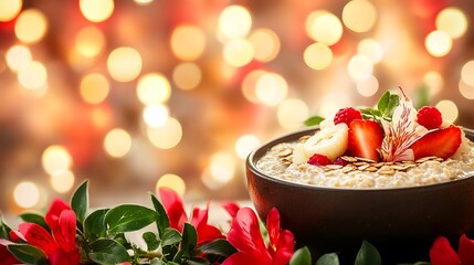 Naklejka premium Delicious Oatmeal Breakfast With Berries And Banana