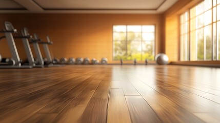 Obraz premium Modern gym interior with wooden floor and equipment