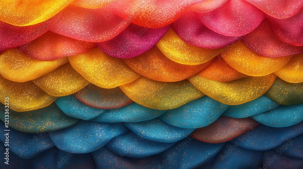 Poster brightly colored layers form a striking abstract backdrop with wavy patterns, showcasing a blend of 