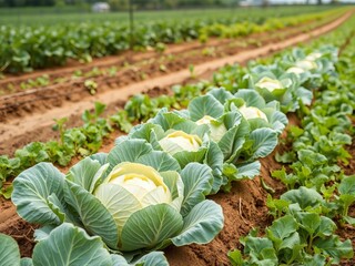 Fresh organic cabbages being harvested on a modern and sustainable plantation farm, farming, farm, bountiful