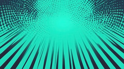 Obraz premium Abstract teal and dark-green lines converge to a bright center, dotted with halftone. Ideal for backgrounds, presentations, or designs needing a dynamic, energetic feel.