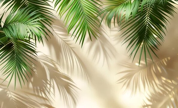 Realistic tropical palm leaves casting shadows on a beige background, creating a summery and exotic atmosphere