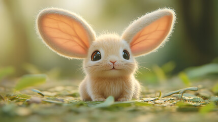 Obraz premium Kawaii baby rabbit with oversized ears and a happy expression 
