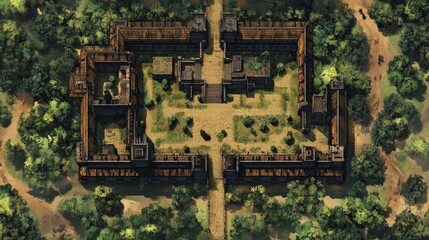Fototapeta premium Castle and savannah in green brown gold colors realistic style