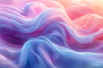 Obraz premium 3D render of an abstract background with flowing cloth in the air, featuring minimalistic design in white, pastel blue, pink, and purple colors.