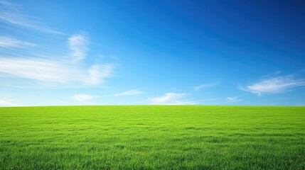 Obraz premium A green meadow with solar panels installed, contributing to carbon reduction, with a clean, blue sky above for copy