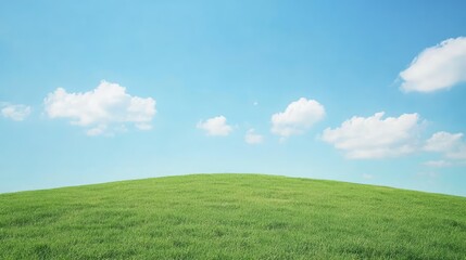 Fototapeta premium A green meadow with solar panels installed, contributing to carbon reduction, with a clean, blue sky above for copy
