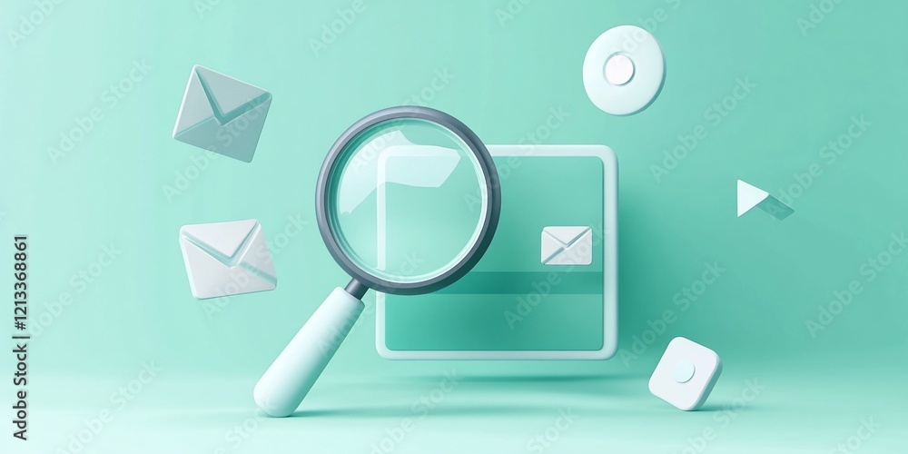 Poster magnifying glass over inbox with emails.