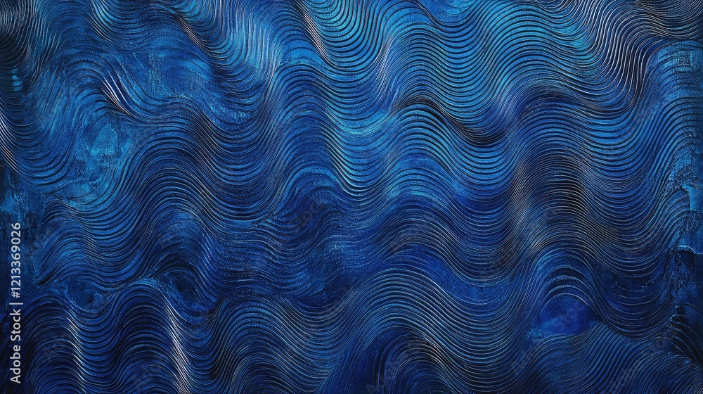 Poster a minimalist aerial view of rhythmic wave formations in deep ocean water, creating abstract textures
