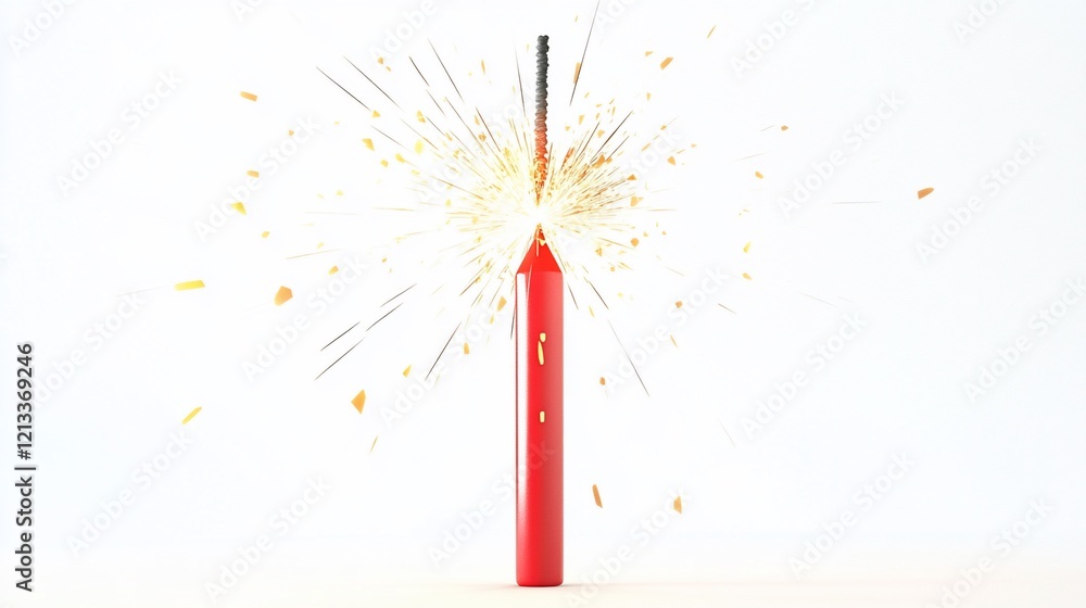 Poster red sparkler exploding against white background.
