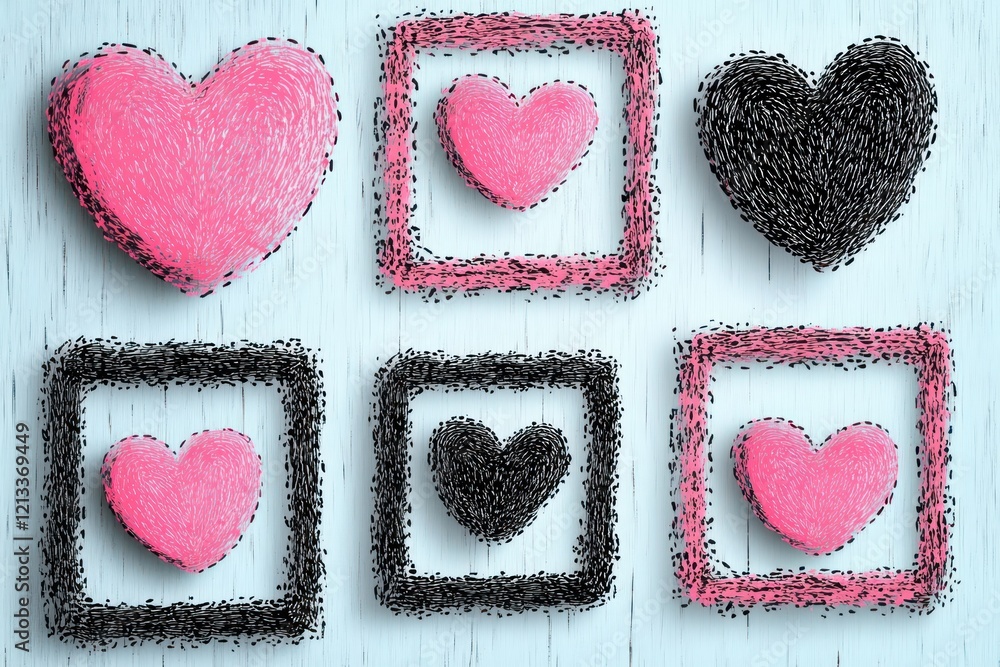 Poster whimsical heart and frame design elements for graphic resource applications