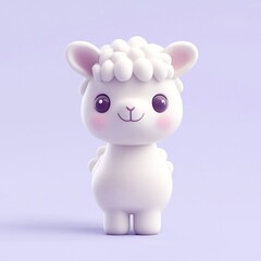 Cute white 3D cartoon lamb illustration.