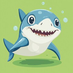 Fototapeta premium Happy cartoon shark swimming underwater. (1)