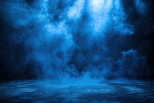 Dark blue smoky background, lit from above. Ideal for moody designs, album art, or mysterious themes.