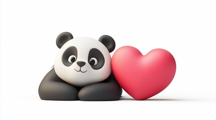 Naklejka premium Cute cartoon panda bear with red heart.