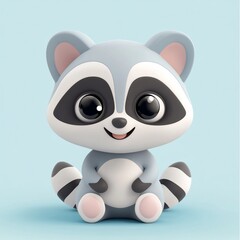 Adorable cartoon raccoon sitting.