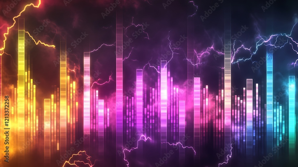 Poster abstract neon light bars and lightning